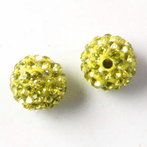 bling-bling perle, 10 mm, med gule krystaller, 2 stk.
