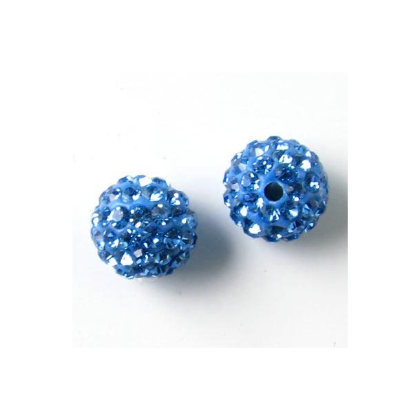 Bling bling beads, 10mm, with light blue crystals, 2pcs.