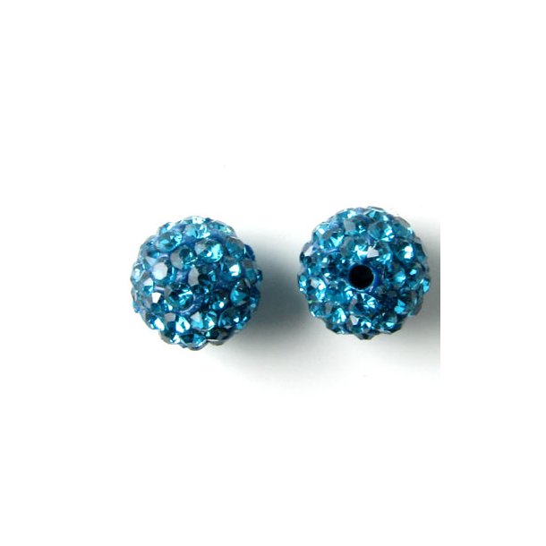 Drilled through sphere, 10mm, with turquoise crystals, 2pcs.