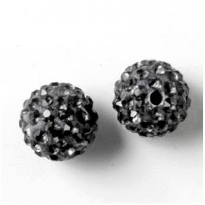 bling-bling perle, 12 mm, med mrk gr krystaller, 2 stk.