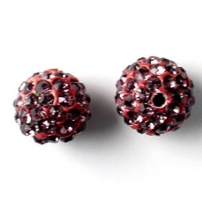 Bling bling beads, 10mm, with dark red crystals, 2pcs.