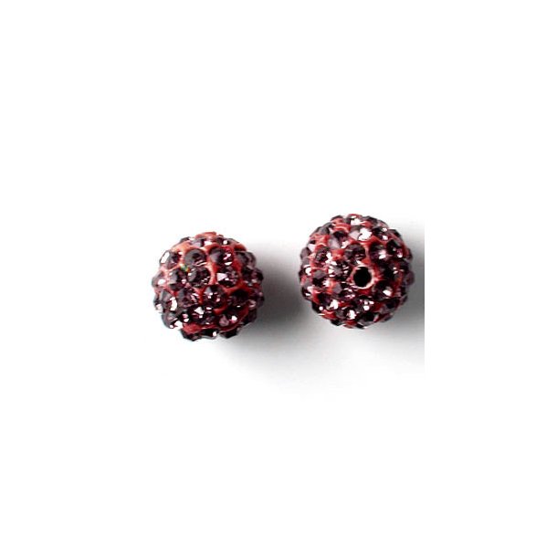Drilled through sphere, 10mm, with dark red crystals, 2pcs.