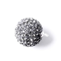 Kugel-Anh&auml;nger, dunkelgrau, 16 mm, Silber&ouml;se, klare Swarovski-Kristalle, 1 Stk.