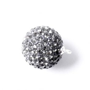 Kugel-Anhänger, dunkelgrau, 20 mm, Silberöse, klare Swarovski-Kristalle, 1 Stk.