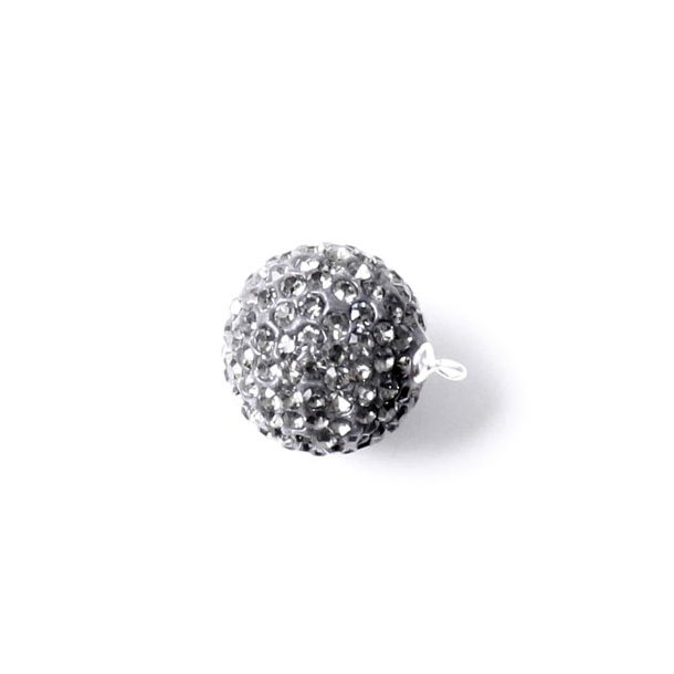 Kugel-Anhnger, dunkelgrau, 16 mm, Silberse, klare Swarovski-Kristalle, 1 Stk.