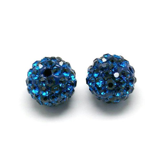 Half-drilled bead with blue crystals, 10mm, 2pcs