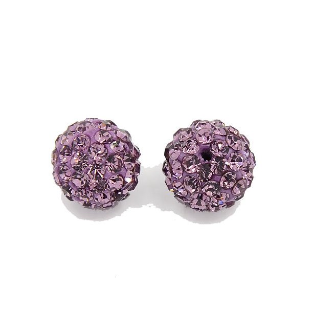 Half-drilled bead with lilac crystals, 10mm, 2pcs