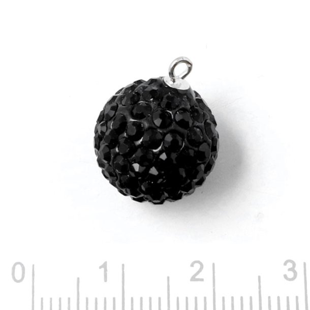 Kugelanhänger mit schwarzem Swarovski-Kristall und silberne Öse, Durchm. 14 mm