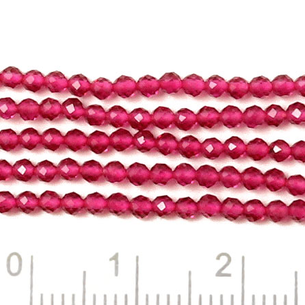 Zirkonia, Hel Streng, Mørk Pink, Facetteret, Rund, 2 mm, A-grade, 190 Stk til Smykkefremstilling