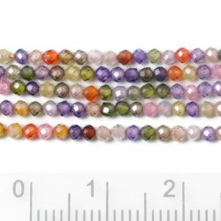 Zirkonia, ganzer Strang, gemischte lila-rtliche Farben, facettiert, rund, 3 mm, ca. 130 Stk