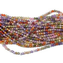 Zirkonia, ganzer Strang, gemischte lila-rtliche Farben, facettiert, rund, 3 mm, ca. 130 Stk