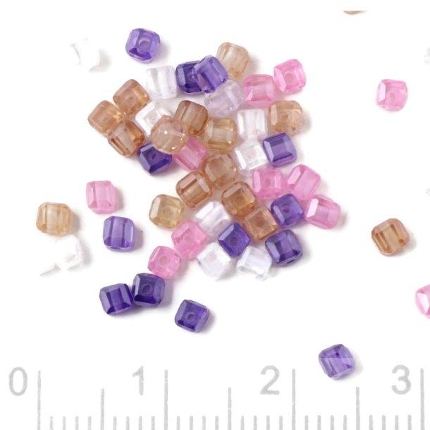 Zirconia, cube, faceted, mixed colours, 2.5x2.5x2.5 mm, 20 pcs