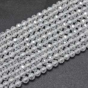 Cubic Zircon, entire strand, clear, faceted, round, A-grade, 3mm, 120pcs