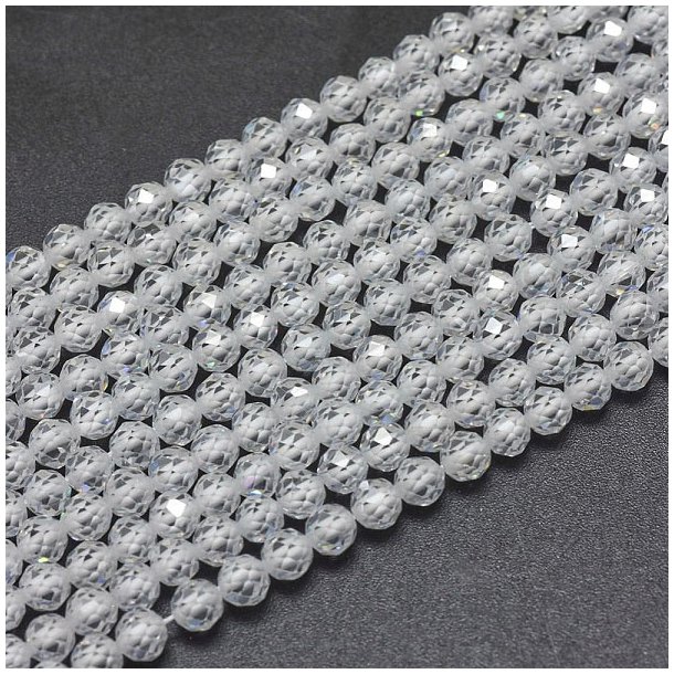 Cubic Zircon, entire strand, clear, faceted, round, A-grade, 4mm, 90pcs