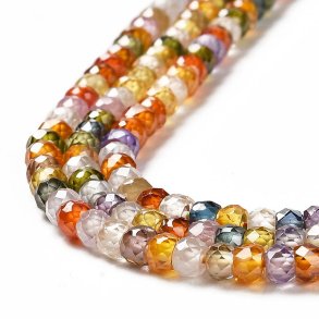 Zirconia, full strand, mix purple-orange-green, faceted roundel beads, 3x2mm, 165pcs