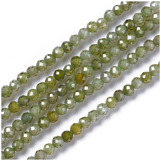Cubic Zirconia, entire strand, green, faceted, round, 3mm, 120pcs
