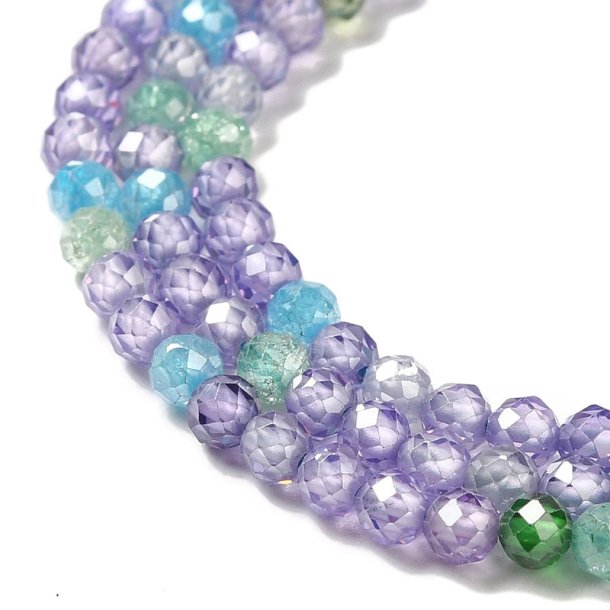 Zirconia, full strand, mix purple-blue-green, faceted round beads, 3mm, 130pcs