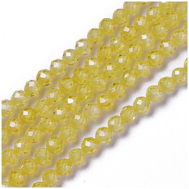 Cubic Zircon, entire strand, yellow, faceted, round, 4mm, 94pcs