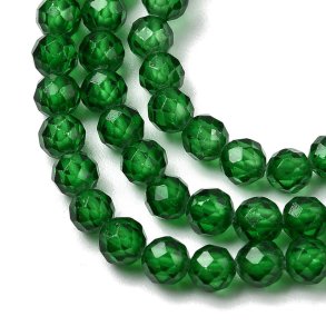 Zirkonia, ganze Kette, dunkelgrn, facettiert, runde Perle, 4 mm, ca. 90 Stck