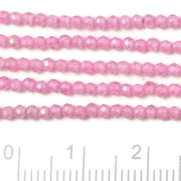 Cubic Zircon, entire strand, pink, faceted, round, A-grade, 2mm, 190pcs