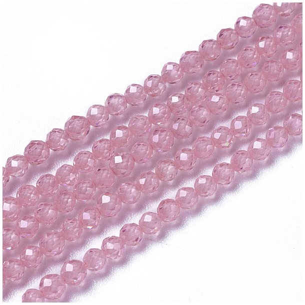 Cubic Zircon, entire strand, pink, faceted, round, A-grade, 3mm, 120pcs