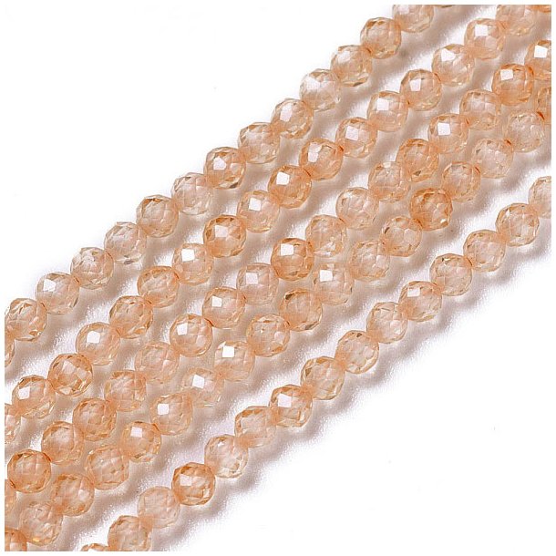 Cubic Zircon, entire strand, cream golden, faceted, round, A-grade, 3mm, 120pcs