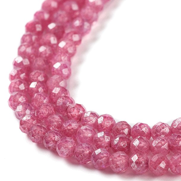 Zirconia, full strand, pink, cracked, faceted round beads, 3mm, 130pcs