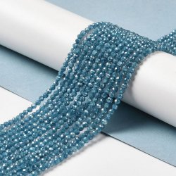 Zirkonia, ganzer Strang, petroleum-blau, crackled, facettierte runde Perle, 3 mm, 130 Stck