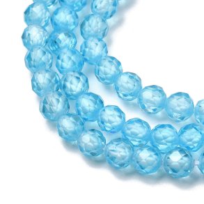 Zirkonia, ganze Kette, himmelblau, facettiert, runde Perle, 4 mm, ca. 90 Stck