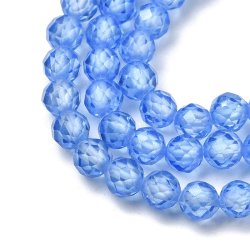 Zirkonia, ganzer Strang, Kornblumenblau, facettiert, runde Perle, 4 mm, ca. 90 Stck