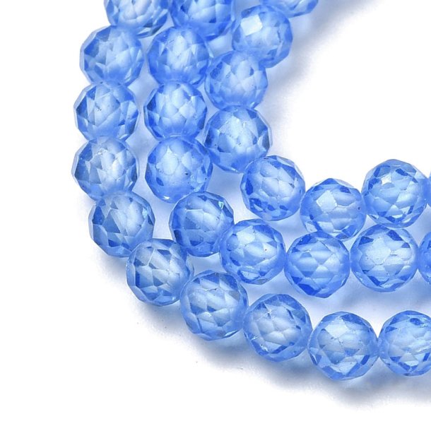 Zirkonia, ganzer Strang, Kornblumenblau, facettiert, runde Perle, 4 mm, ca. 90 Stck