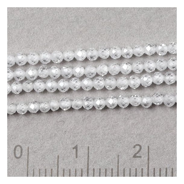 Cubic Zircon, entire strand, clear, faceted, round, A-grade, 2mm, 190pcs