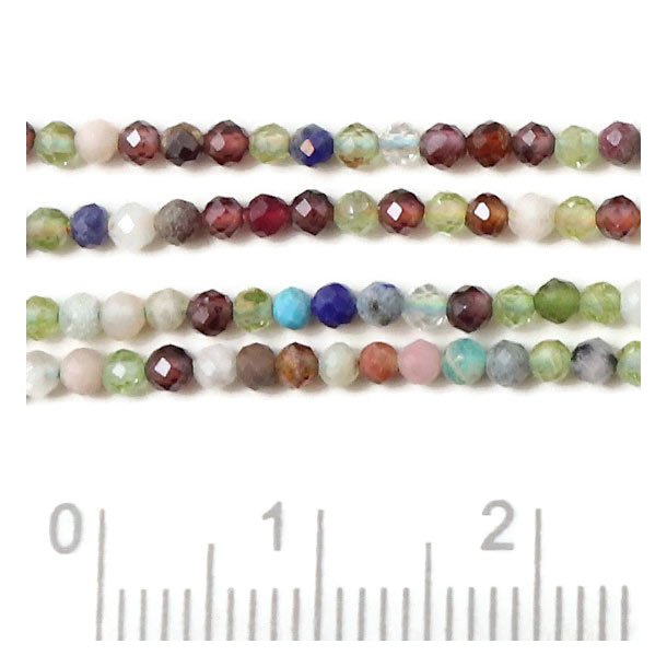Gemischte Steine, ganzer Strang, facettiert, rund, 2 mm, ca. 180 Stk