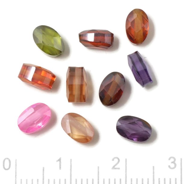 Zirconia, CZ, flat oval bead, faceted, mix pink, green and other shades, 7x5 mm, 10 pcs.