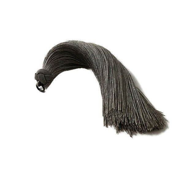 Tassel, long, grey, 15 cm, with braided head, 1 pc.