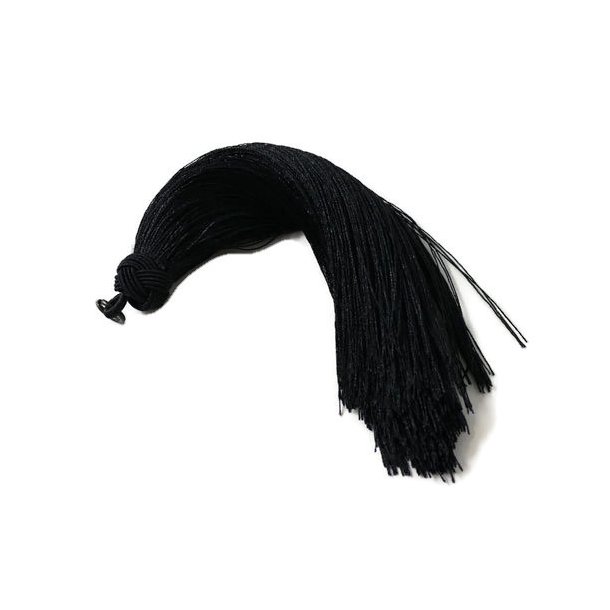 Tassel, long, black, 15 cm, with braided head, 1 pc