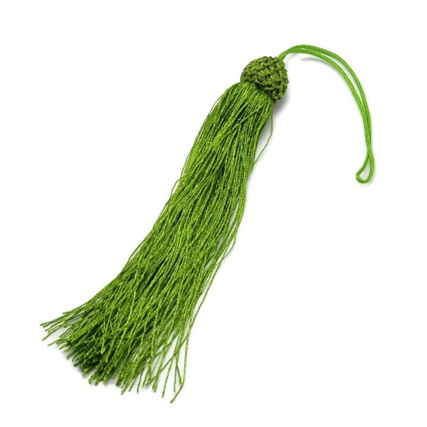 Tassel, green, 11 cm, with knotted head, 1 pc.