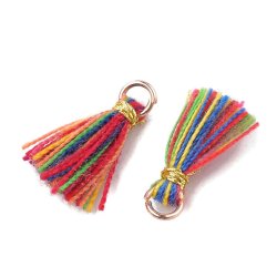 Quaste, schlicht, mehrfarbig, mit vergoldete &Ouml;se, klein, L&auml;nge 12 mm, 6 Stk.