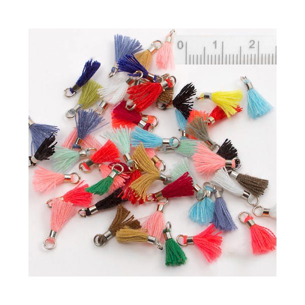 Tassel with silverplated jumpring, X- small, mixed colours, 12mm, 10pc
