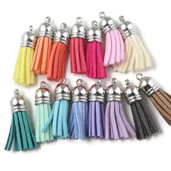 Schmuckquaste mit silberne Spitze, gemischte Farben, 35x10 mm, 6 St&uuml;ck