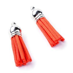 Schmuckquaste mit silberne Spitze, gemischte Farben, 35x10 mm, 6 St&uuml;ck