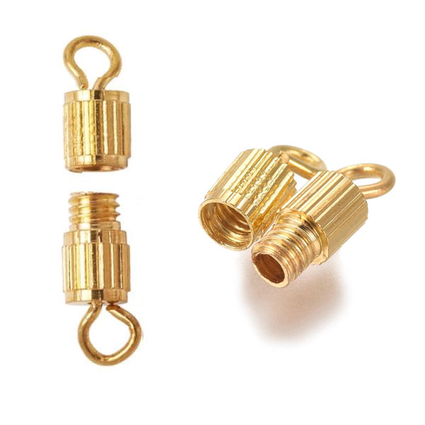 Schraubverschluss, Rohrförmig mit Ösen, vergoldetes Messing, 14x3 mm, 4 Stk