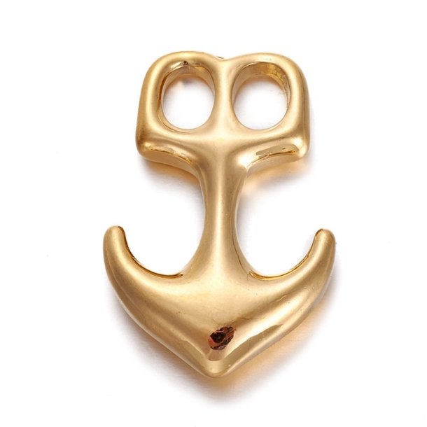 Anchor hook clasp, gold plated stainless steel, size 32x21x6mm, hole size 5x7mm, 1pc.