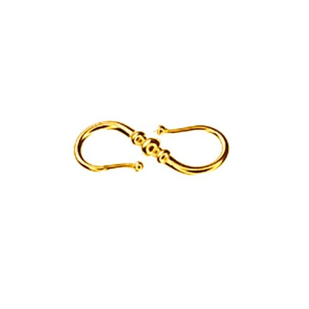 S-hook clasp, thick gold-plated silver with 3 balls in the middle, 19x8mm, 1pcs.