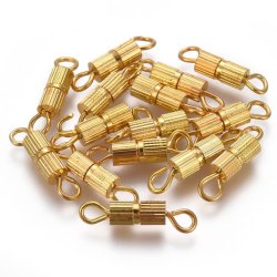 Schraubverschluss, Rohrf&ouml;rmig mit &Ouml;sen, vergoldetes Messing, 14x3 mm, 4 Stk