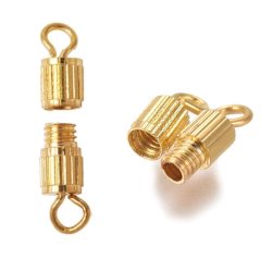 Schraubverschluss, Rohrf&ouml;rmig mit &Ouml;sen, vergoldetes Messing, 14x3 mm, 4 Stk