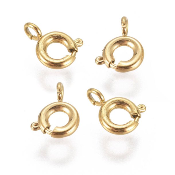Spring-ring clasp with (open) eye, gilded STEEL, ring diameter 5mm, 2pc