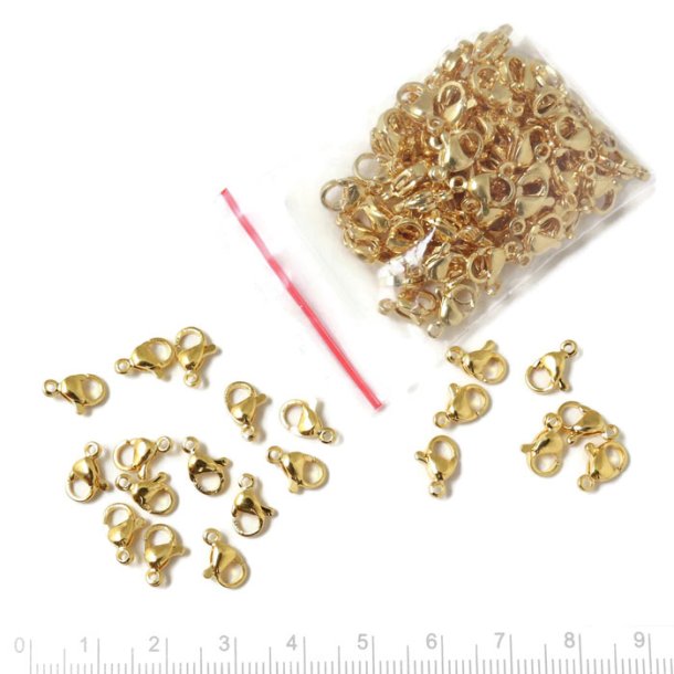 Bulk purchase, Lobster claw clasp, gilded steel, 12mm., 100pcs.