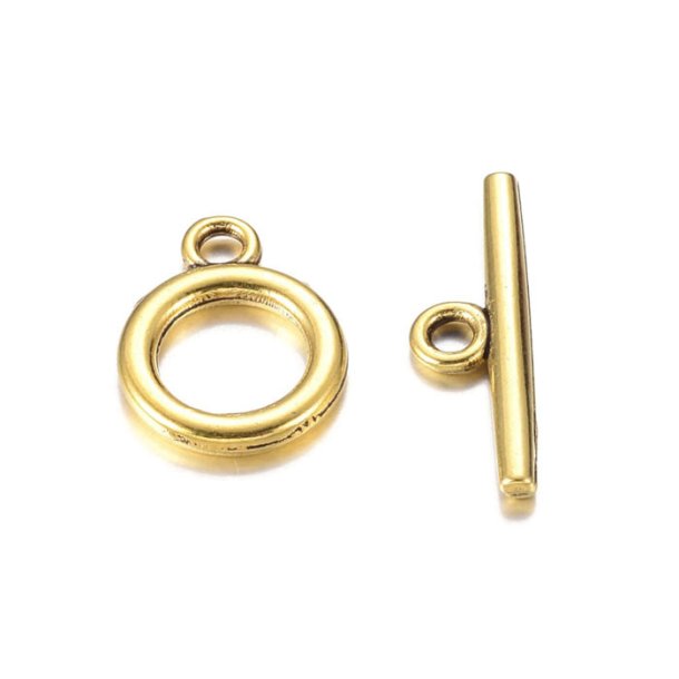 Bit lock with loop, antique gold plated brass, diameter 14x11x2mm, 2 set.