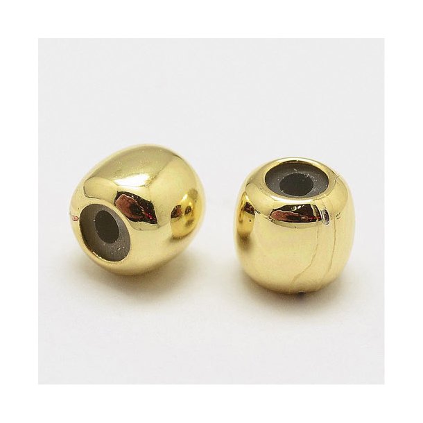 Adjustable locking bead, rubber bead inside, oval, gildet brass, 6x6mm, 2pcs.
